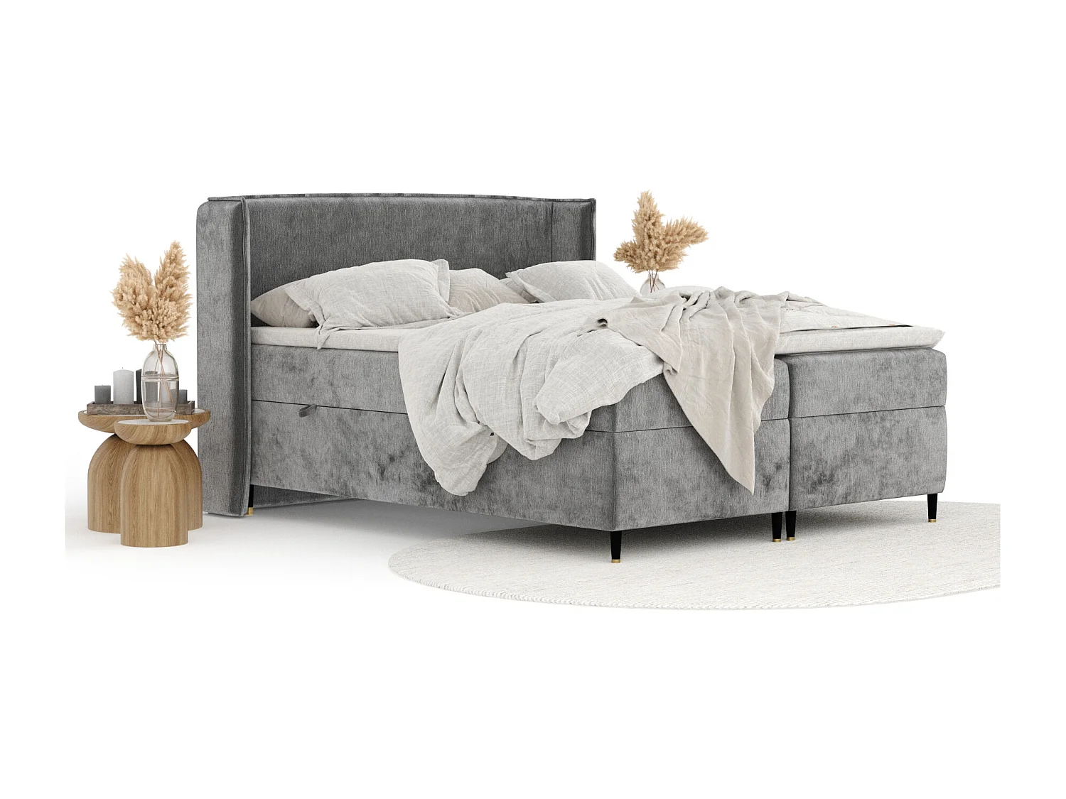 Boxspringbett aus Chenille-Stoff Segni - Matratze - Toppermatratze - 200x200 cm - grau