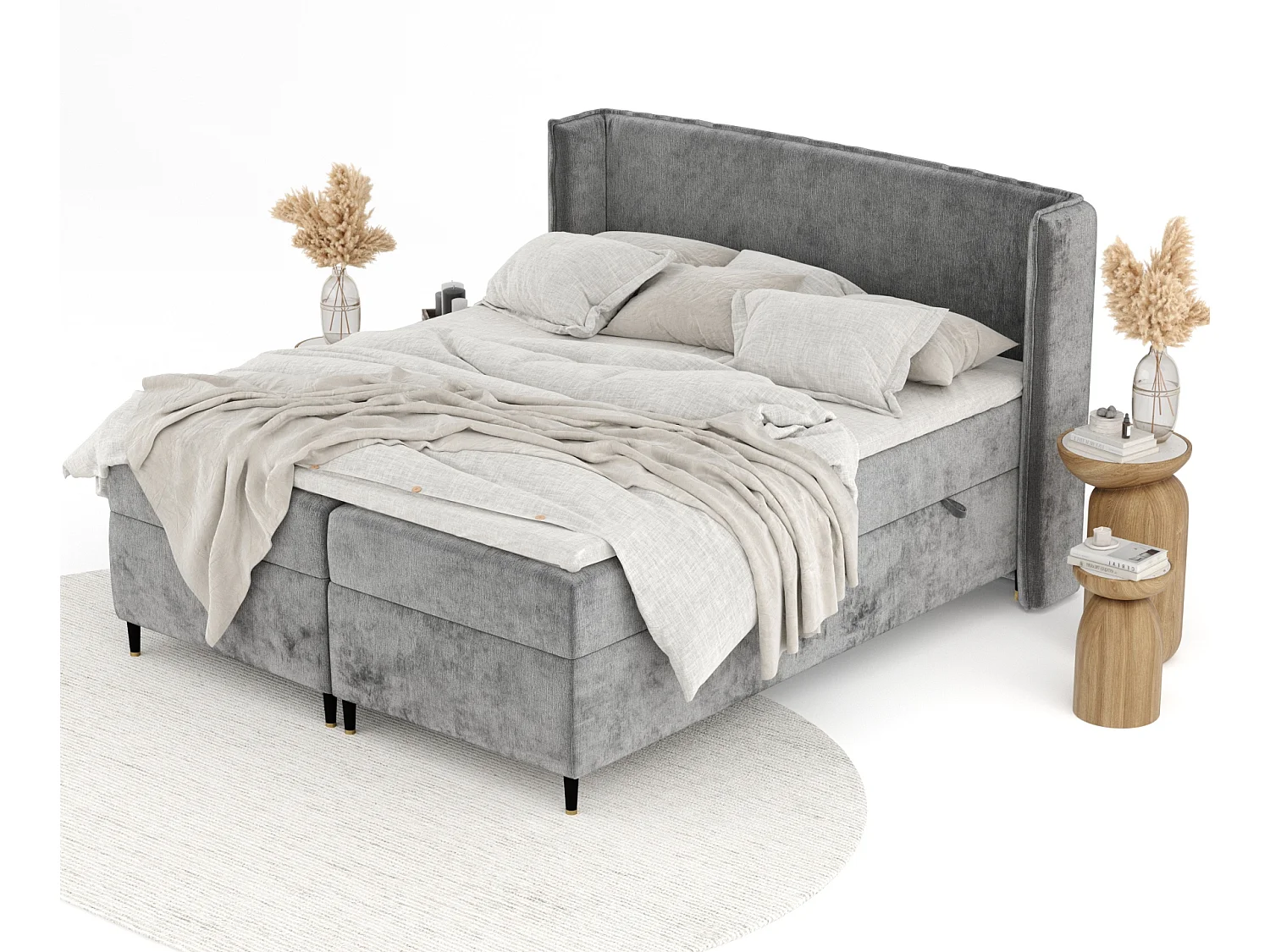 Boxspringbett aus Chenille-Stoff Segni - Matratze - Toppermatratze - 200x200 cm - grau