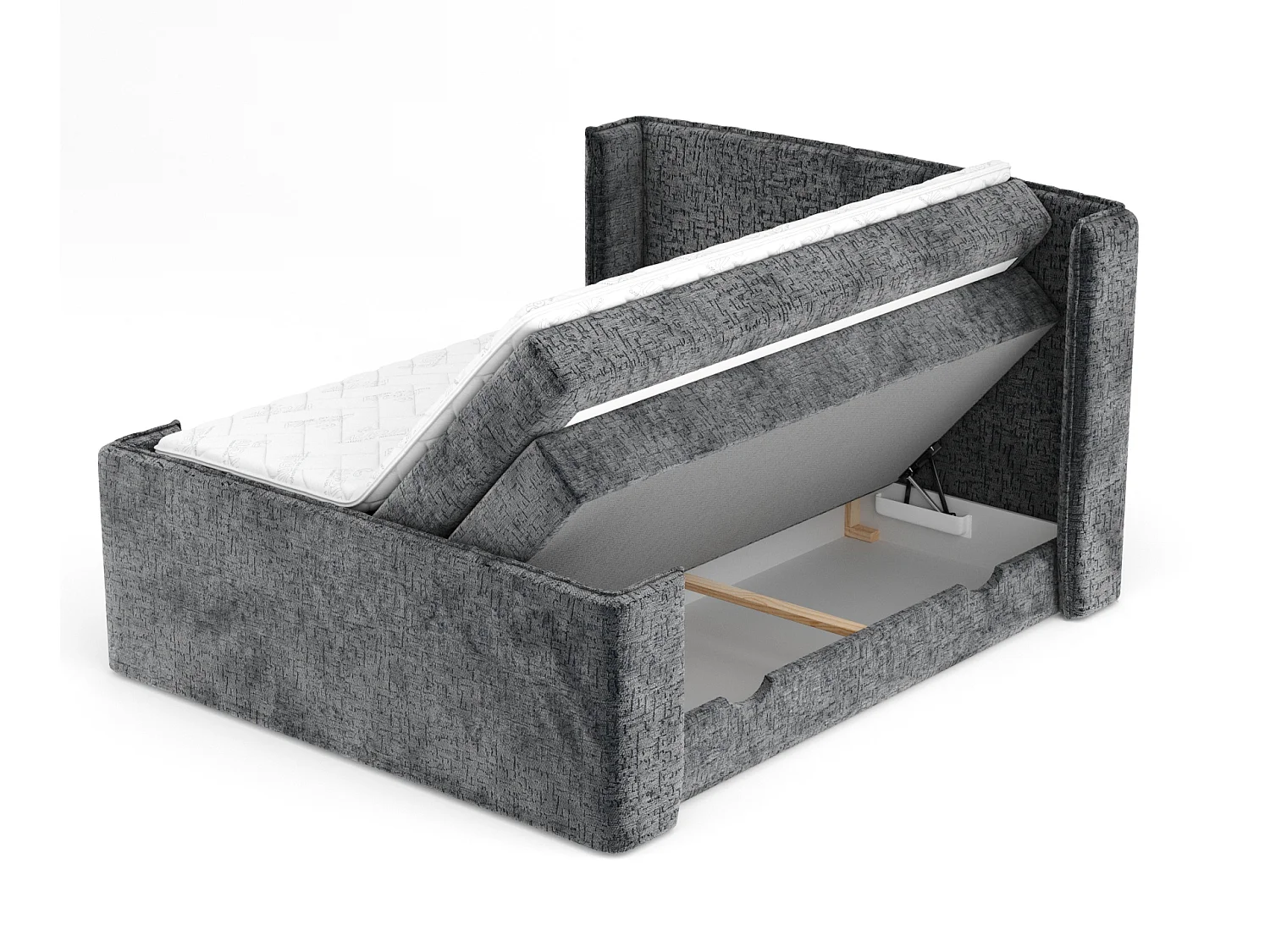 Boxspringbett aus Chenille-Stoff Freeland - Matratze - Toppermatratze - 180x200 cm - anthrazit