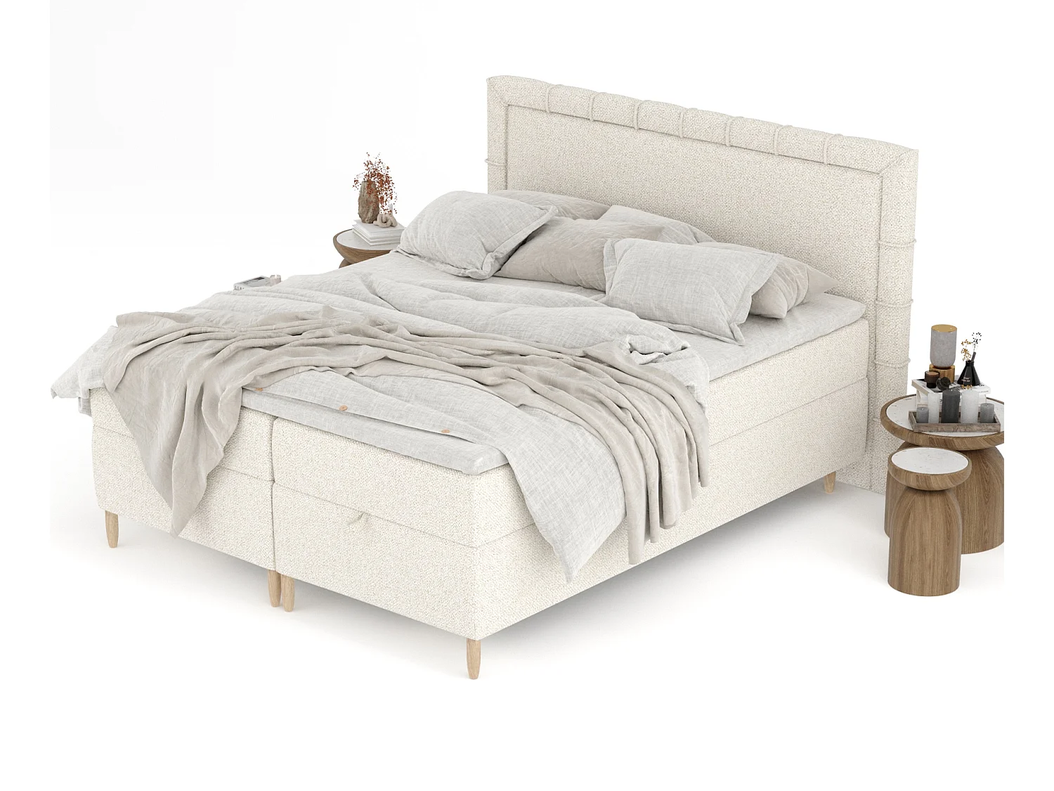 Boxspringbett aus Boucle-Stoff Voyage - Matratze - Toppermatratze - 160x200 cm - creme