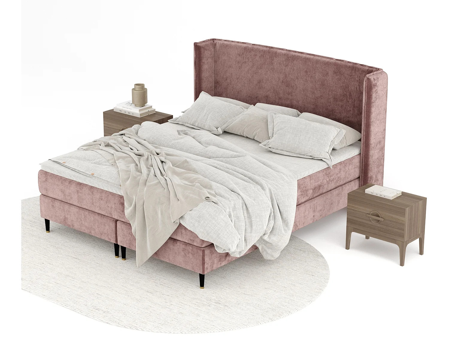 Boxspringbett aus Chenille-Stoff Ardis - Matratze - Toppermatratze - 180x200 cm - rosa
