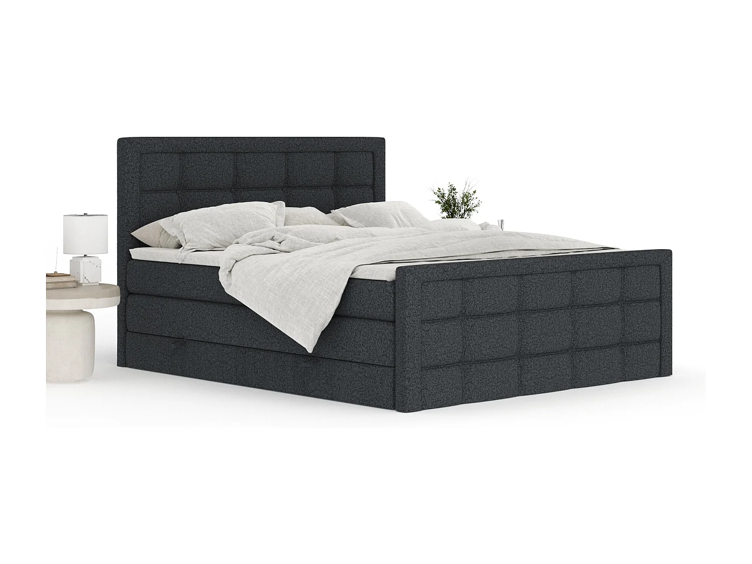 Lit boxspring en toile tissée Ambrosia - matelas - surmatelas - 160x200 cm - noir