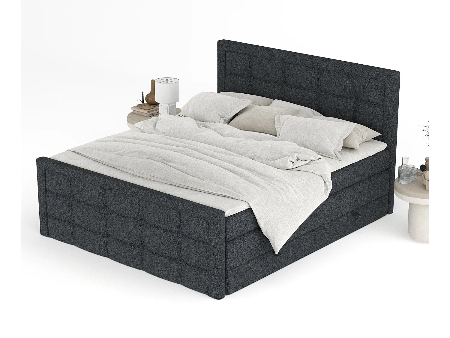 Lit boxspring en toile tissée Ambrosia - matelas - surmatelas - 160x200 cm - noir