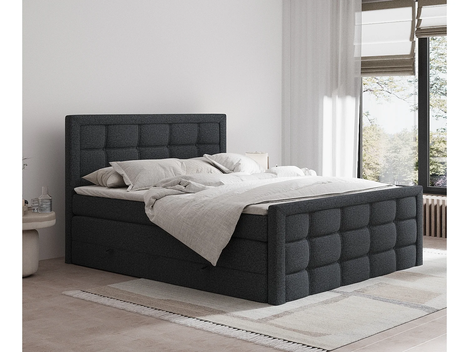 Boxspringbett aus Webstoff Ambrosia - Matratze - Toppermatratze - 160x200 cm - schwarz