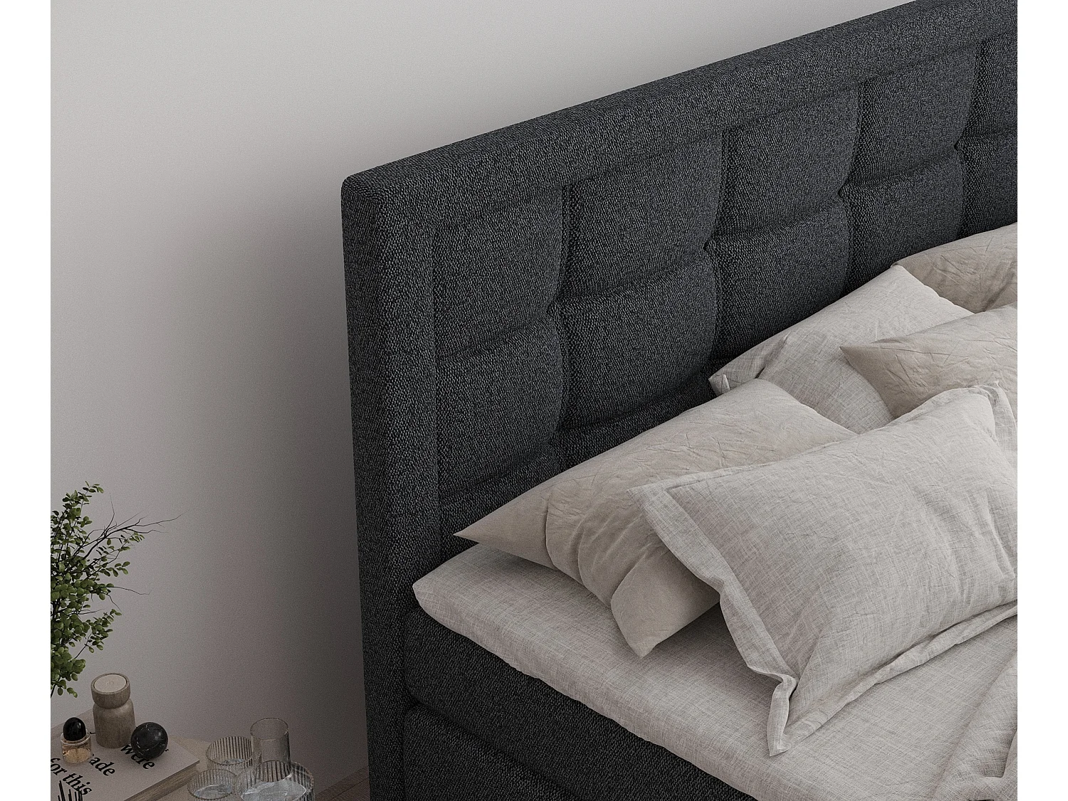 Boxspringbett aus Webstoff Ambrosia - Matratze - Toppermatratze - 160x200 cm - schwarz