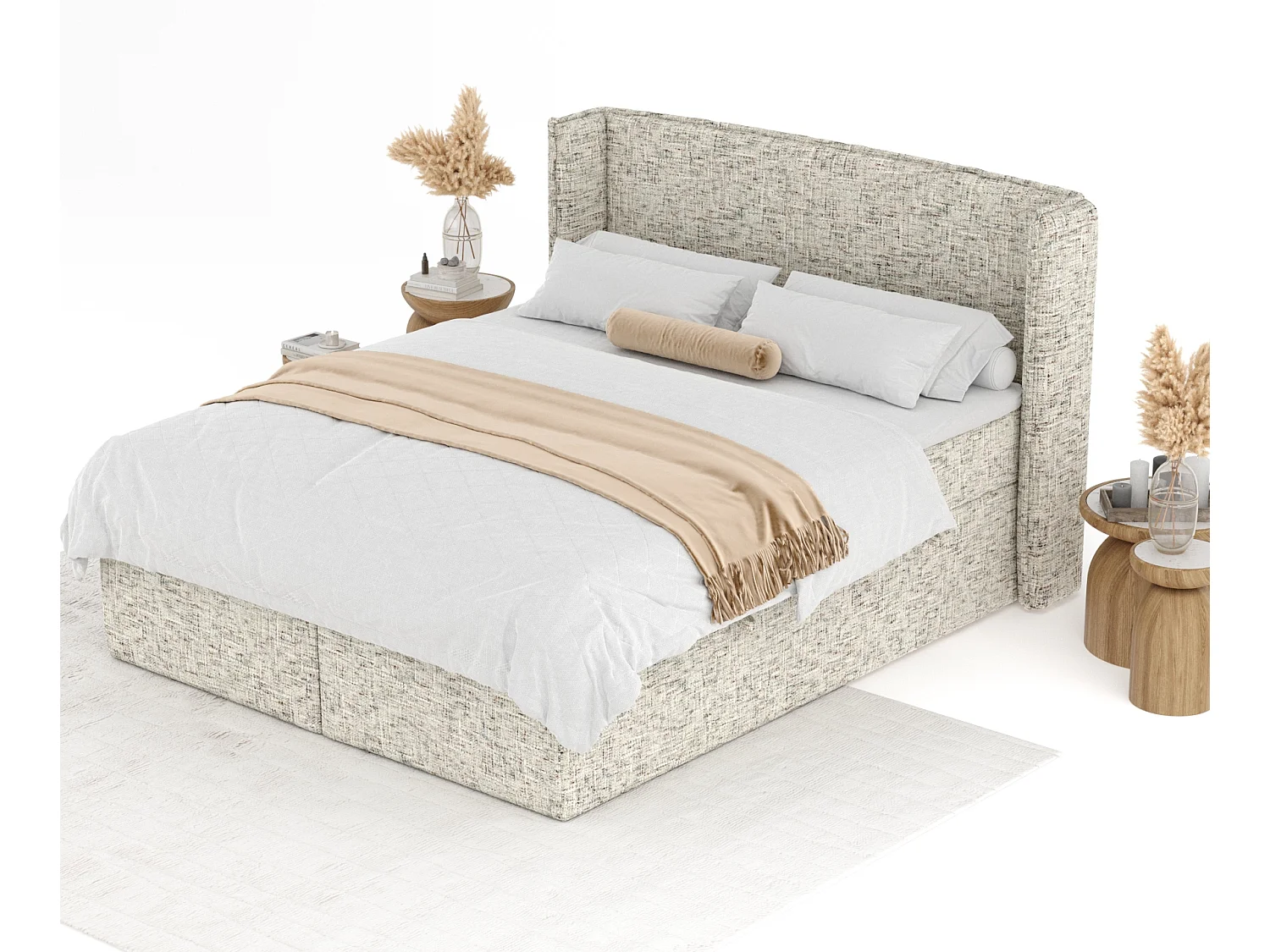 Boxspringbett aus Webstoff Skyline - Matratze - Toppermatratze - 160x200 cm - beige melange