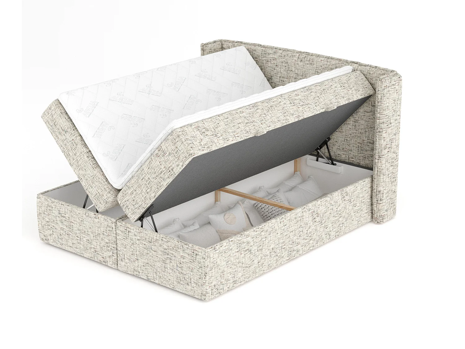 Lit boxspring en toile tissée Skyline - matelas - surmatelas - 160x200 cm - beige mélangé