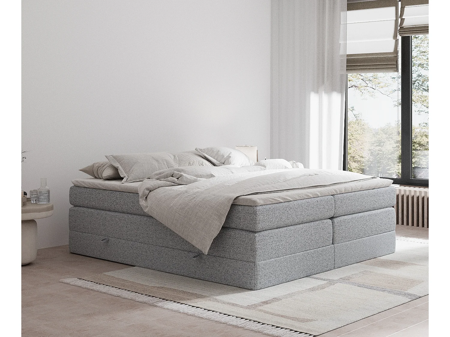 Boxspringbett aus Webstoff Juniper - Matratze - Toppermatratze - 180x200 cm - grau