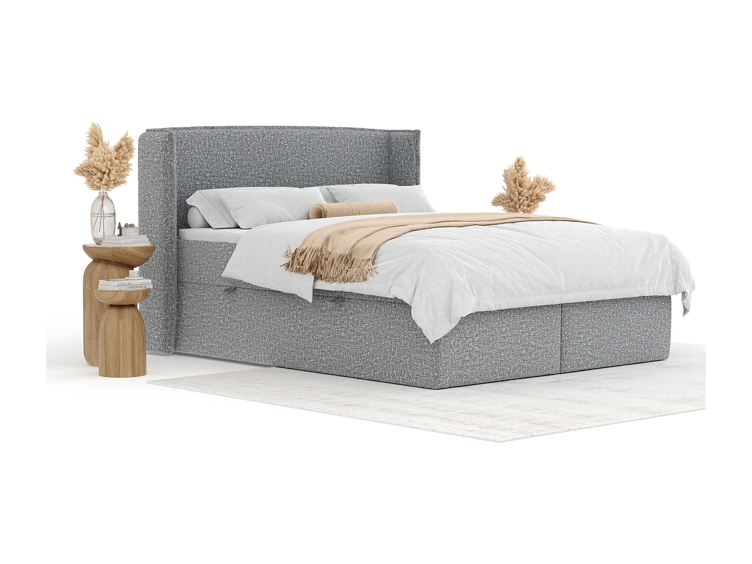 Boxspringbett aus Boucle-Stoff Skyline - Matratze - Toppermatratze - 140x200 cm - grau