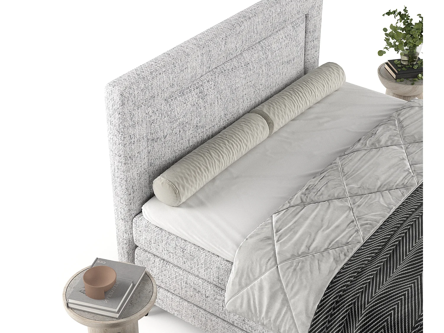Lit boxspring en toile tissée Madame - matelas - surmatelas - 200x200 cm - gris clair