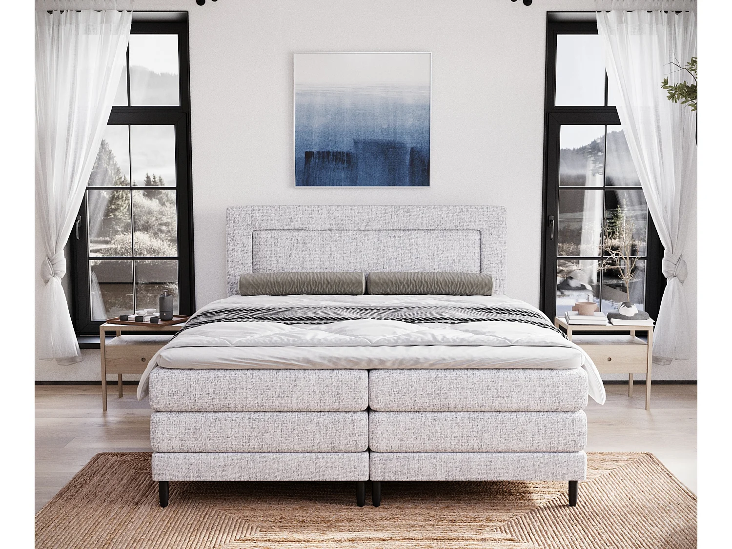 Lit boxspring en toile tissée Madame - matelas - surmatelas - 200x200 cm - gris clair