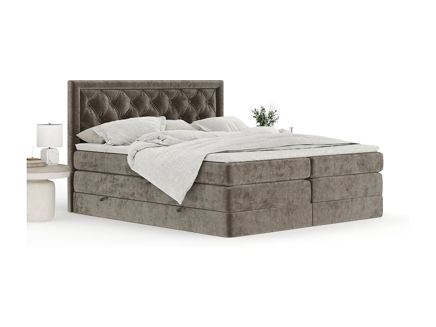 Boxspringbett aus Chenille-Stoff Aurelia - Matratze - Toppermatratze - 200x200 cm - braun