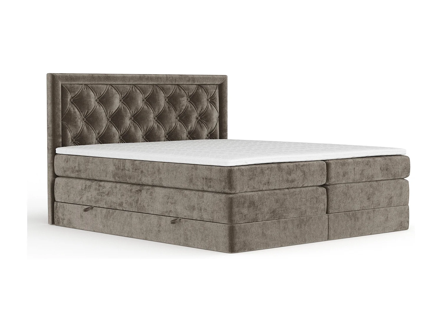 Boxspringbett aus Chenille-Stoff Aurelia - Matratze - Toppermatratze - 200x200 cm - braun