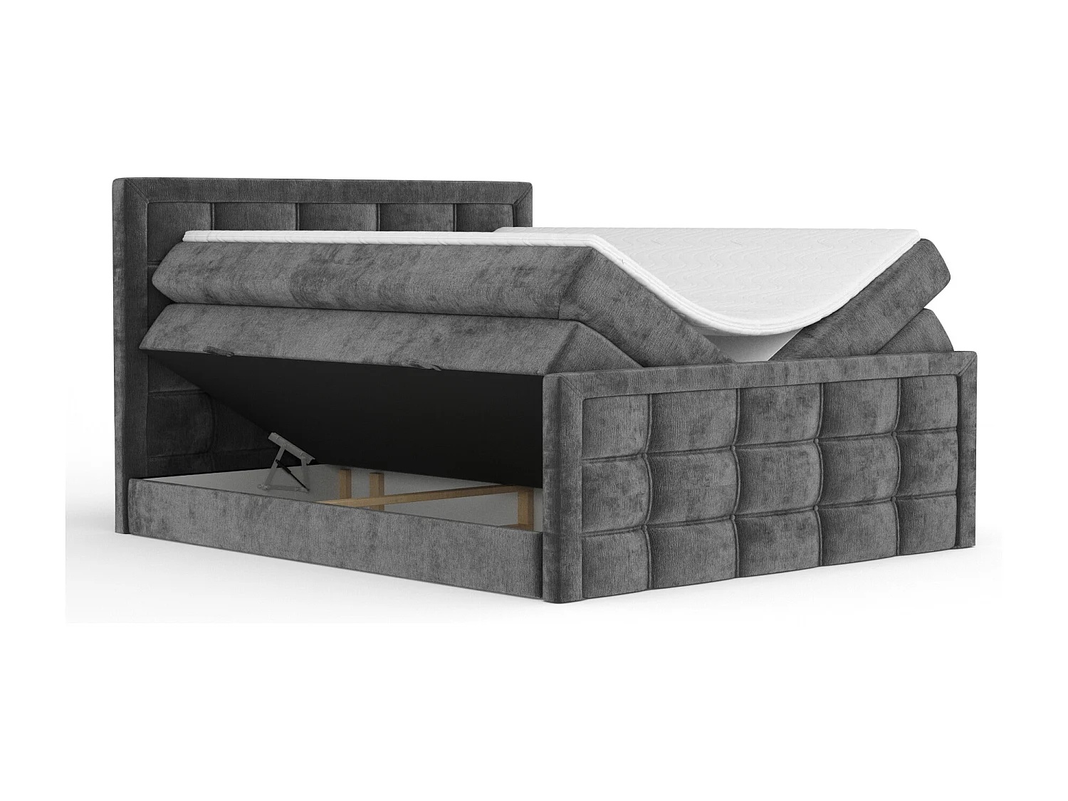 Lit boxspring en tissu chenille Ambrosia - matelas - surmatelas - 180x200 cm - gris foncé