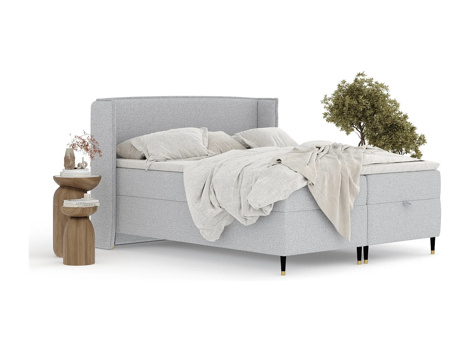 Boxspringbett aus Webstoff Monpelli - Matratze - Toppermatratze - 160x200 cm - hellgrau