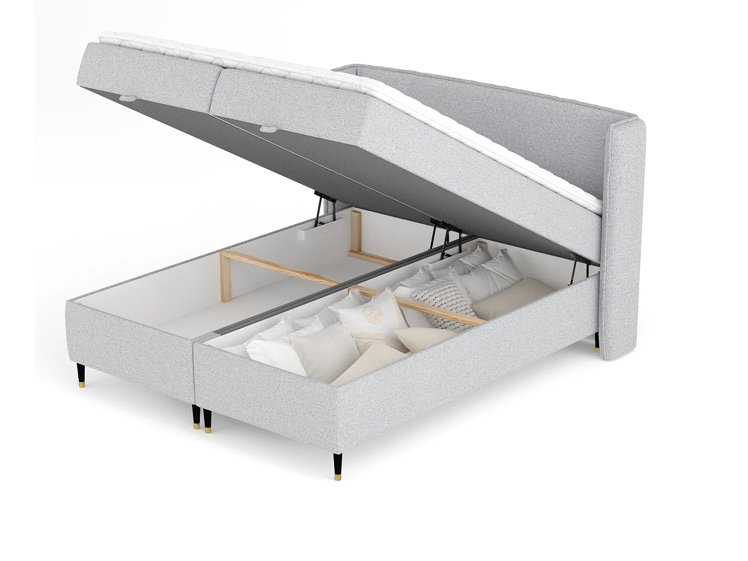 Boxspringbett aus Webstoff Monpelli - Matratze - Toppermatratze - 160x200 cm - hellgrau