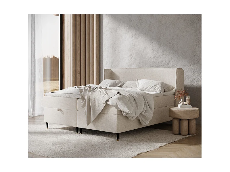 Boxspringbett aus Webstoff Monpelli - Matratze - Toppermatratze - 200x200 cm - beige
