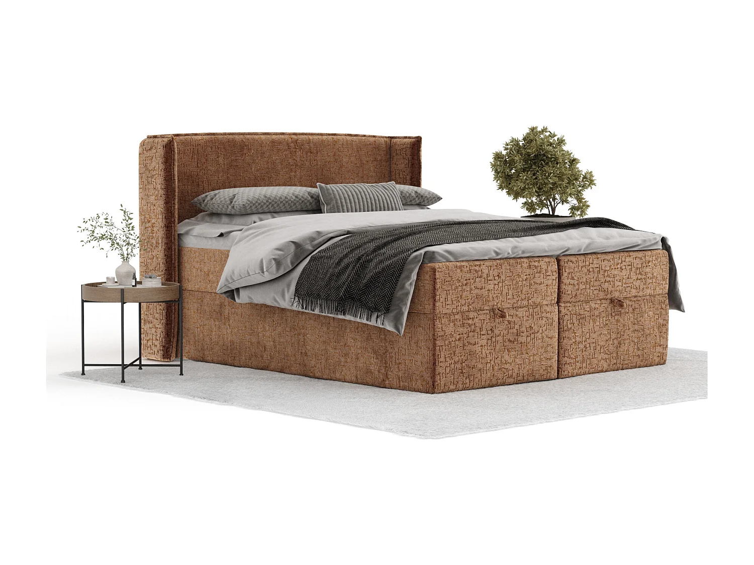 Boxspringbett aus Chenille-Stoff Passion - Matratze - Toppermatratze - 200x200 cm - kupferfarbe
