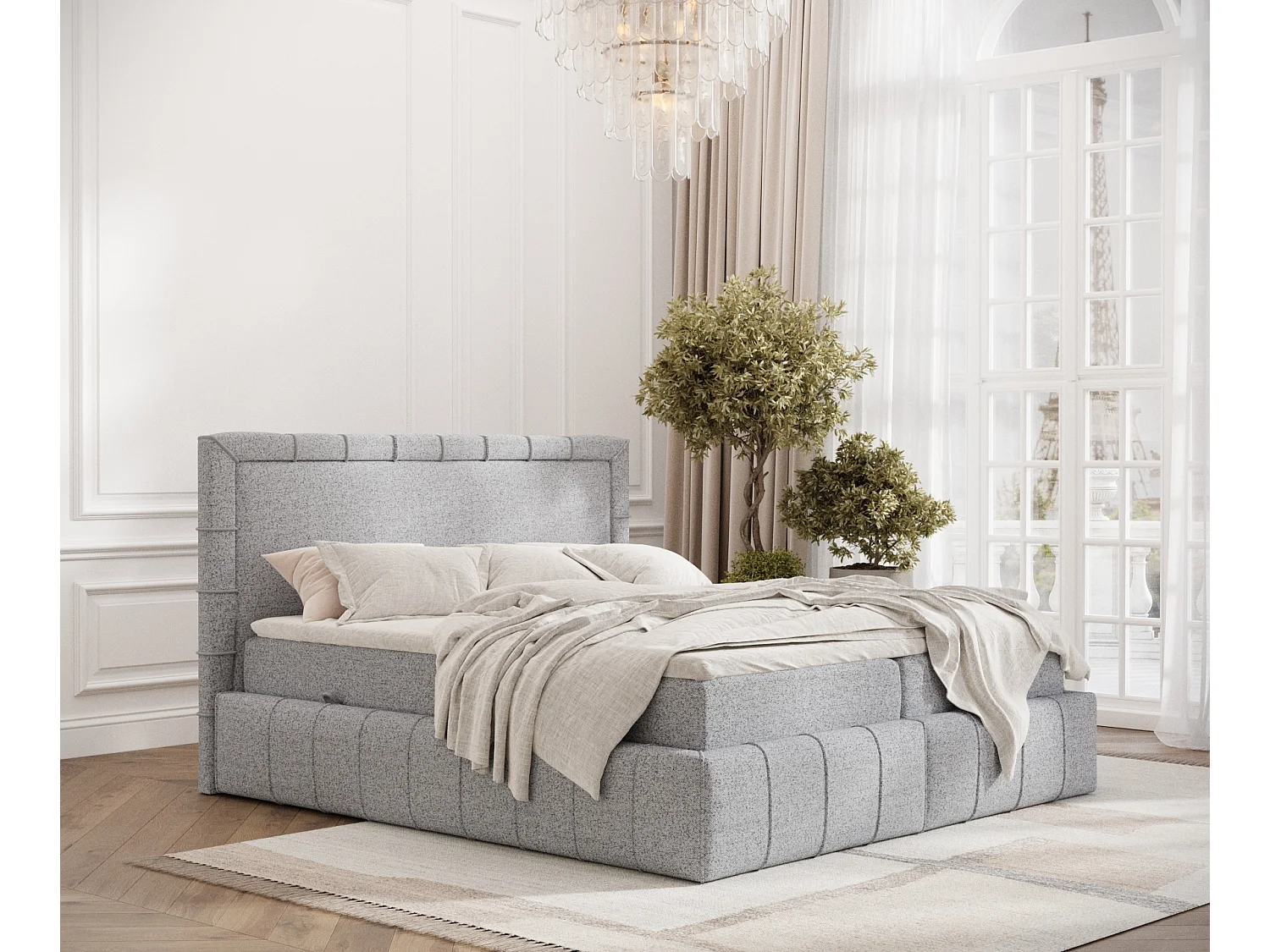 Boxspringbett aus Webstoff Sundown - Matratze - Toppermatratze - 160x200 cm - grau