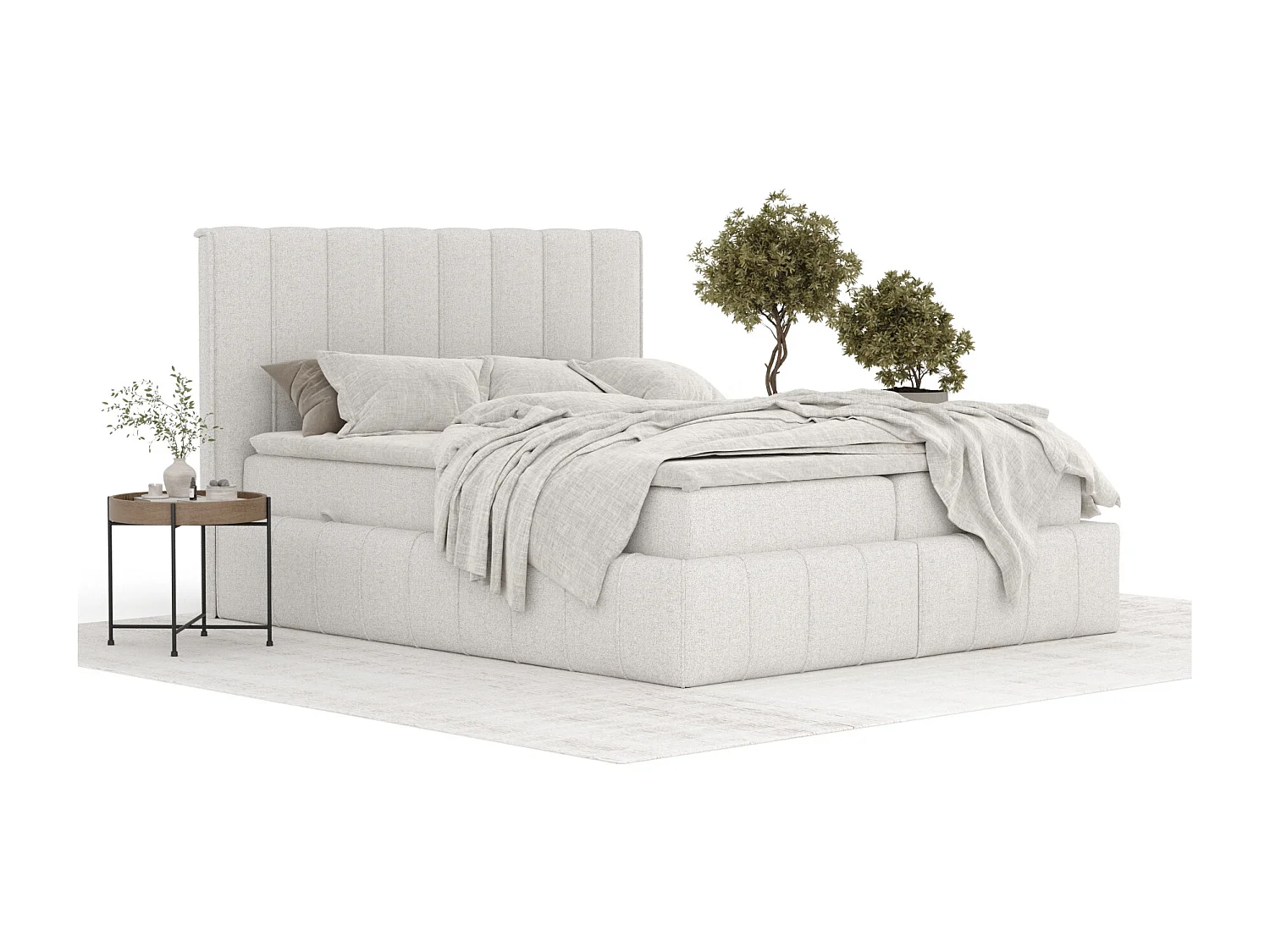 Łóżko boxspring w tkaninie plecionej Moretti - materac - topper - 140x200 cm - beżowy