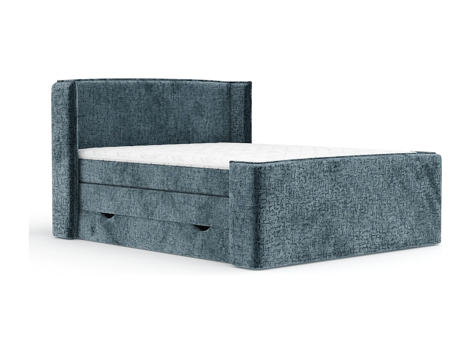 Lit boxspring en tissu chenille Freeland - matelas - surmatelas - 180x200 cm - bleu