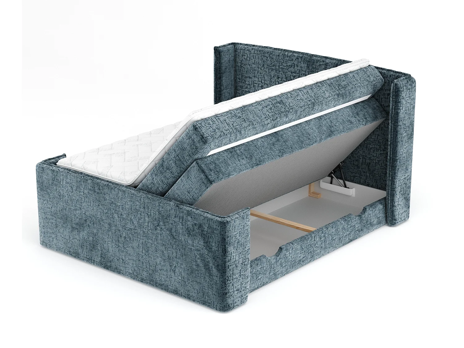 Boxspringbett aus Chenille-Stoff Freeland - Matratze - Toppermatratze - 180x200 cm - blau