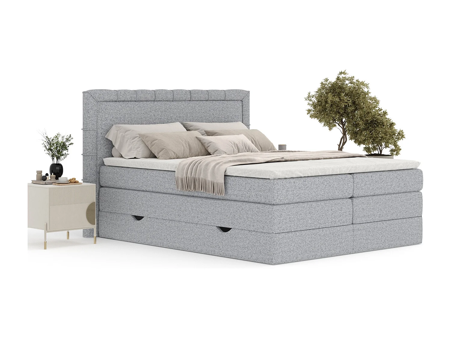 Lit boxspring en toile tissée Rosabel - matelas - surmatelas - 200x200 cm - gris