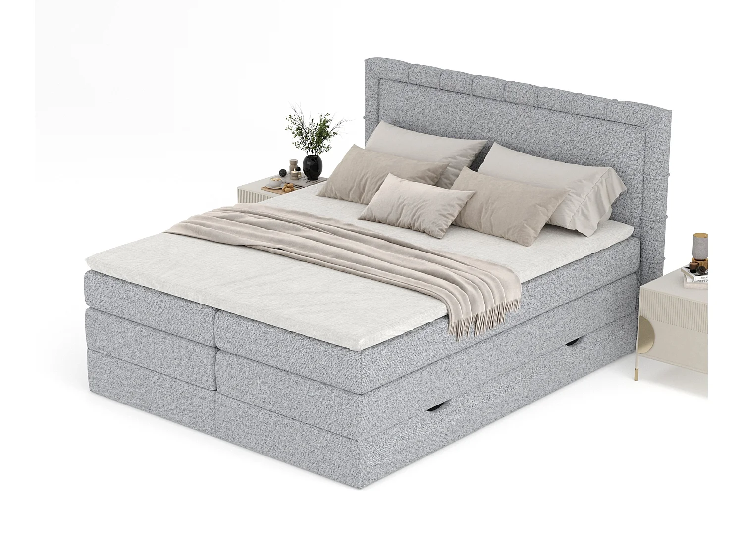 Lit boxspring en toile tissée Rosabel - matelas - surmatelas - 200x200 cm - gris