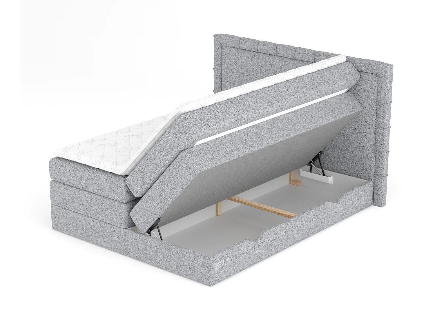 Boxspringbett aus Webstoff Rosabel - Matratze - Toppermatratze - 200x200 cm - grau