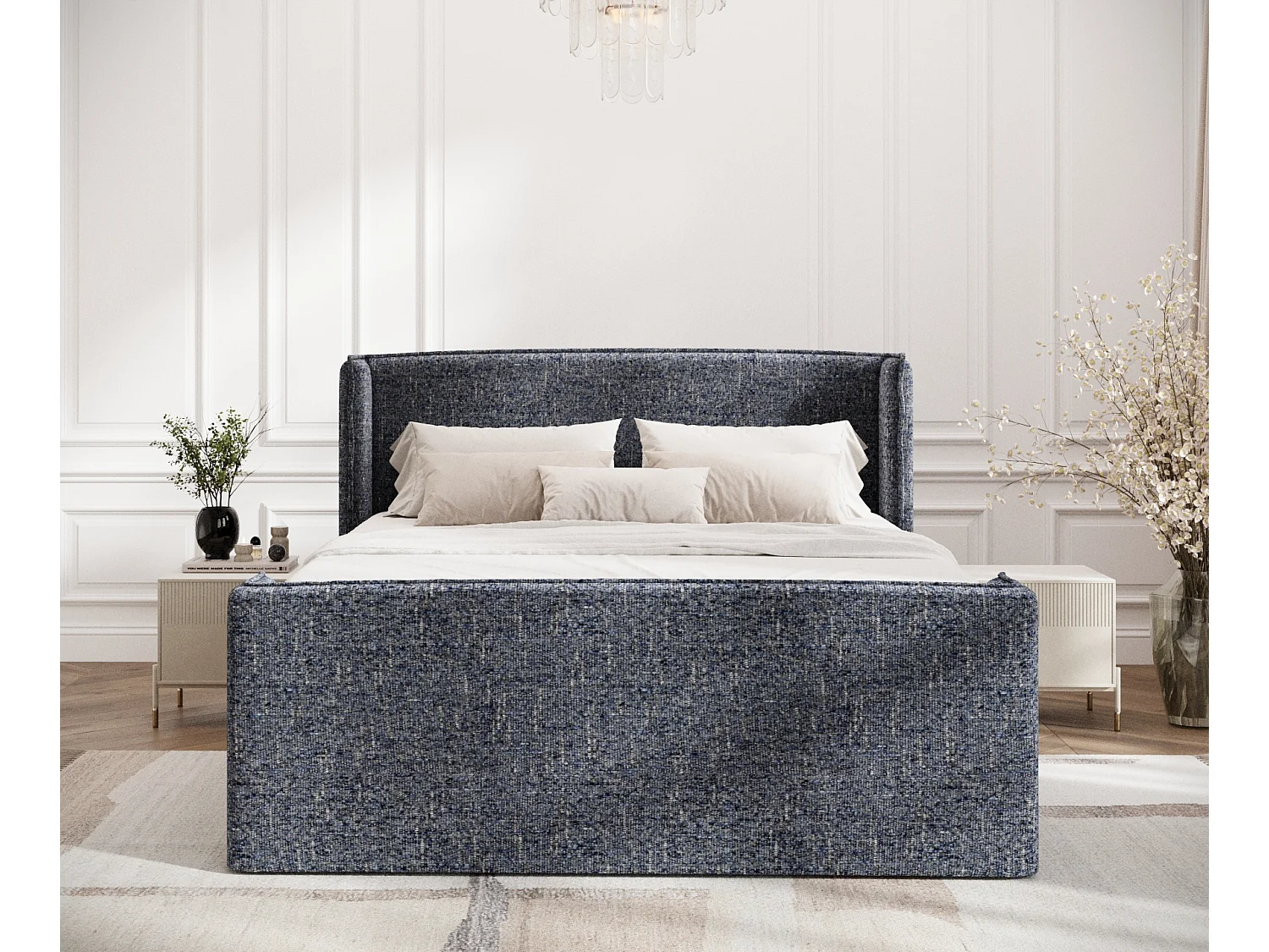 Boxspringbett aus Webstoff Freeland - Matratze - Toppermatratze - 160x200 cm - marineblau