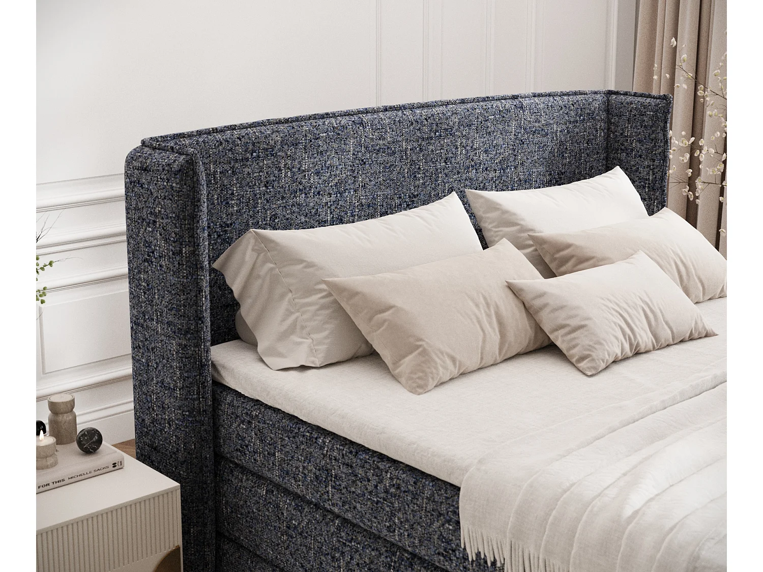 Boxspringbett aus Webstoff Freeland - Matratze - Toppermatratze - 160x200 cm - marineblau