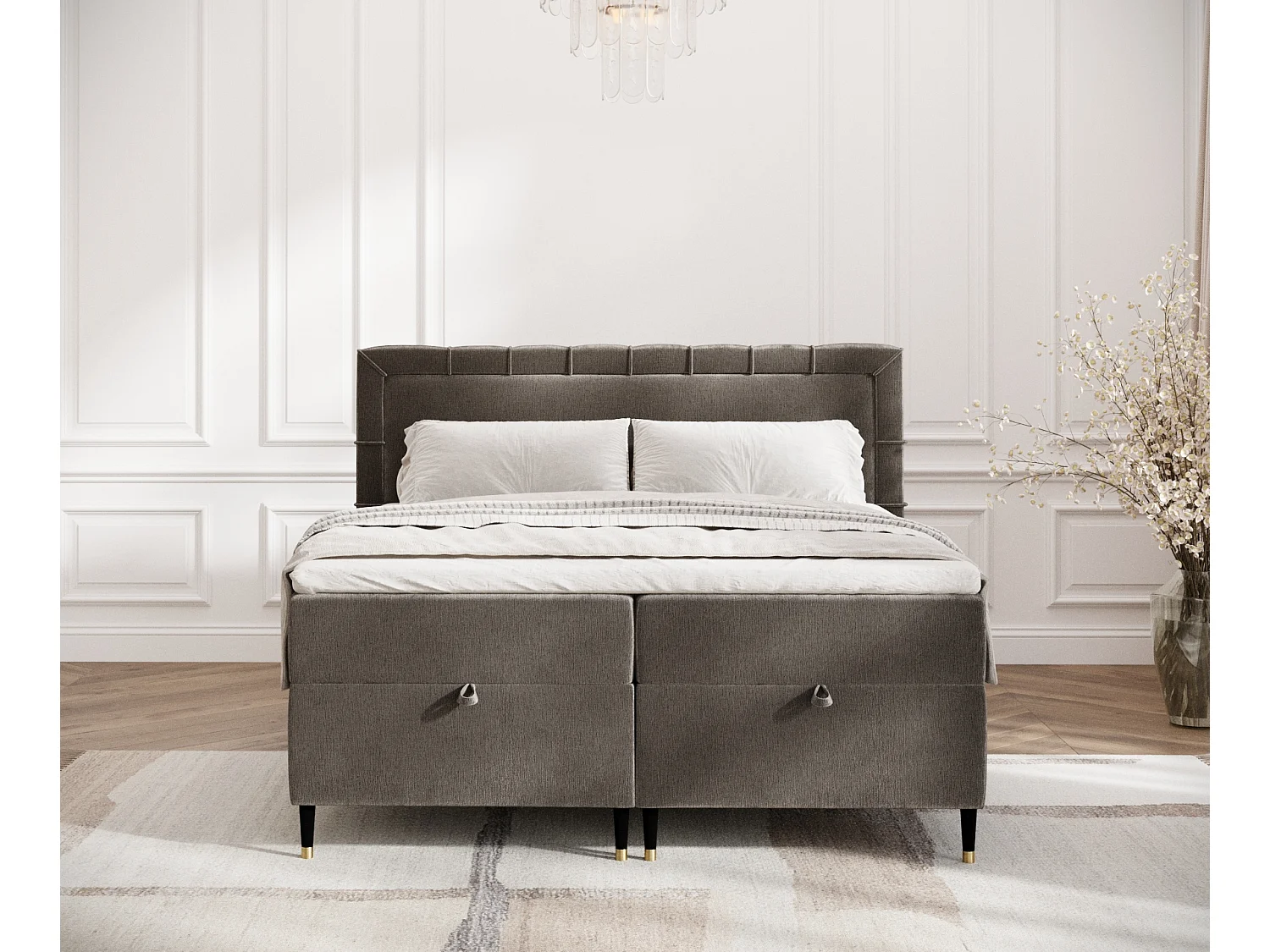 Lit boxspring en tissu chenille Voyage - matelas - surmatelas - 180x200 cm - brun