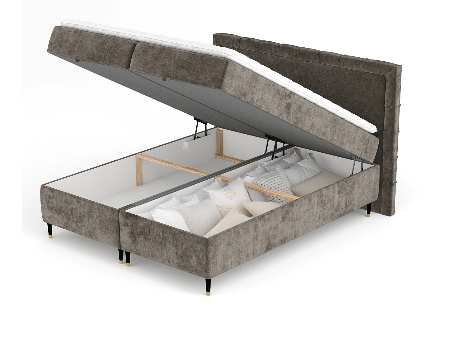 Boxspringbett aus Chenille-Stoff Voyage - Matratze - Toppermatratze - 180x200 cm - braun