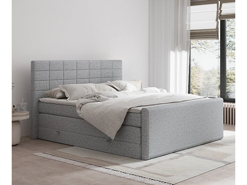 Boxspringbett aus Webstoff Ava - Matratze - Toppermatratze - 160x200 cm - grau