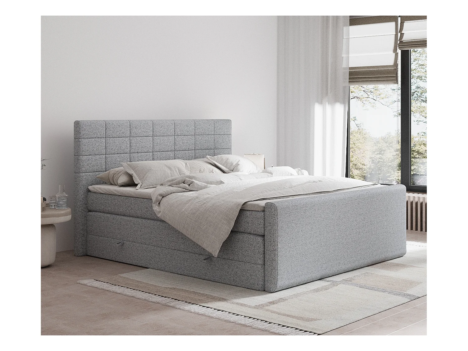 Lit boxspring en toile tissée Ava - matelas - surmatelas - 160x200 cm - gris