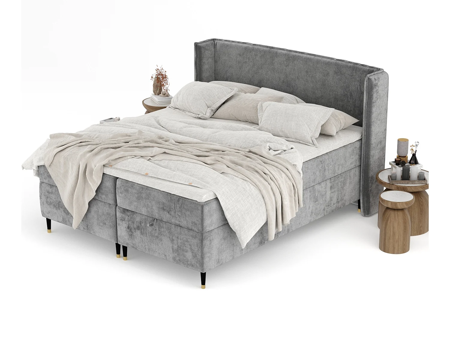 Boxspringbett aus Chenille-Stoff Monpelli - Matratze - Toppermatratze - 180x200 cm - grau