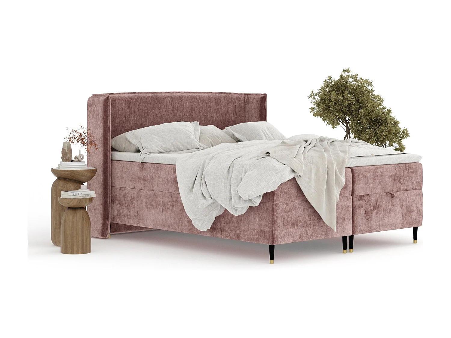Lit boxspring en tissu chenille Monpelli - matelas - surmatelas - 180x200 cm - rose