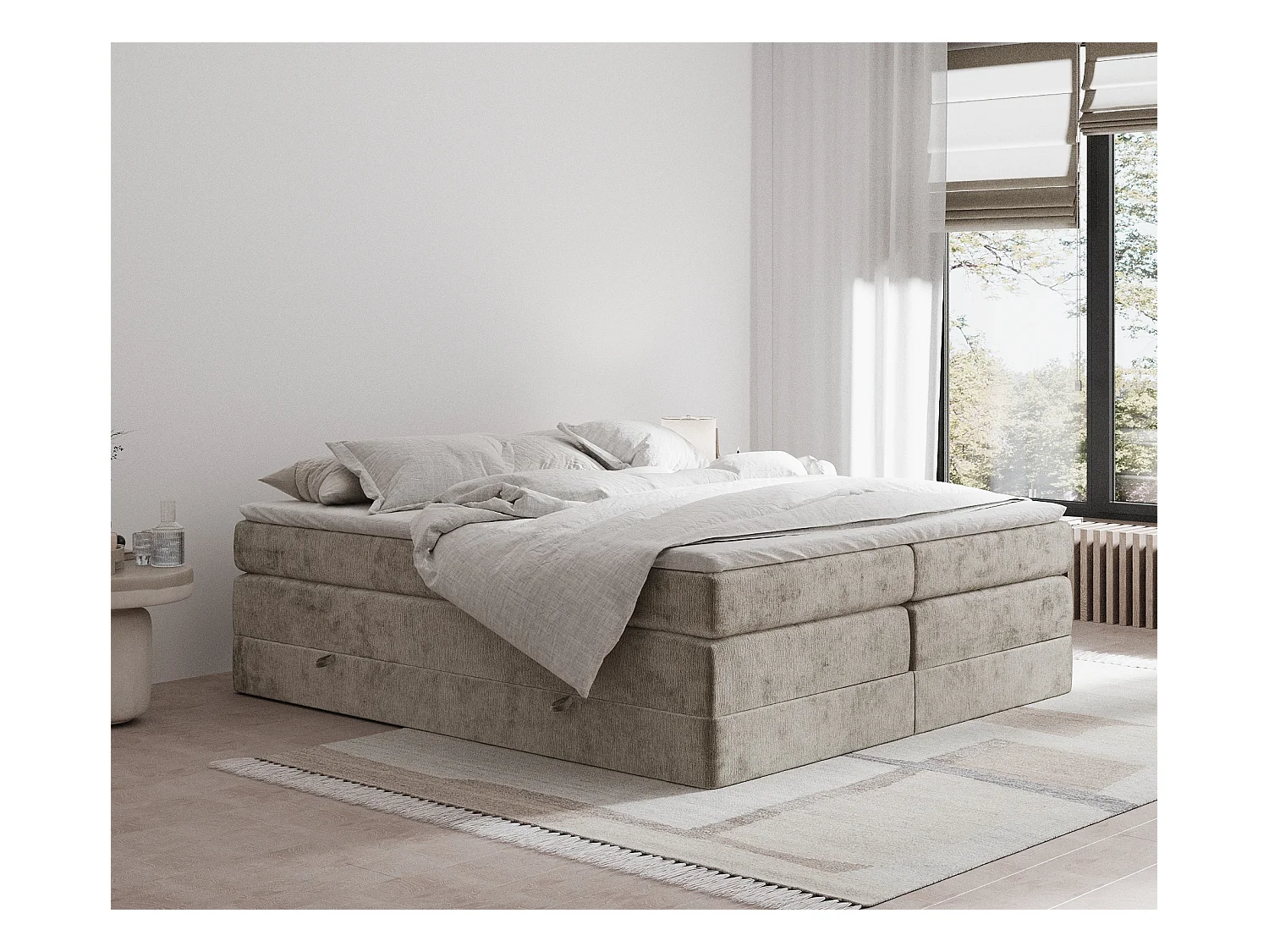 Lit boxspring en tissu chenille Juniper - matelas - surmatelas - 200x200 cm - beige