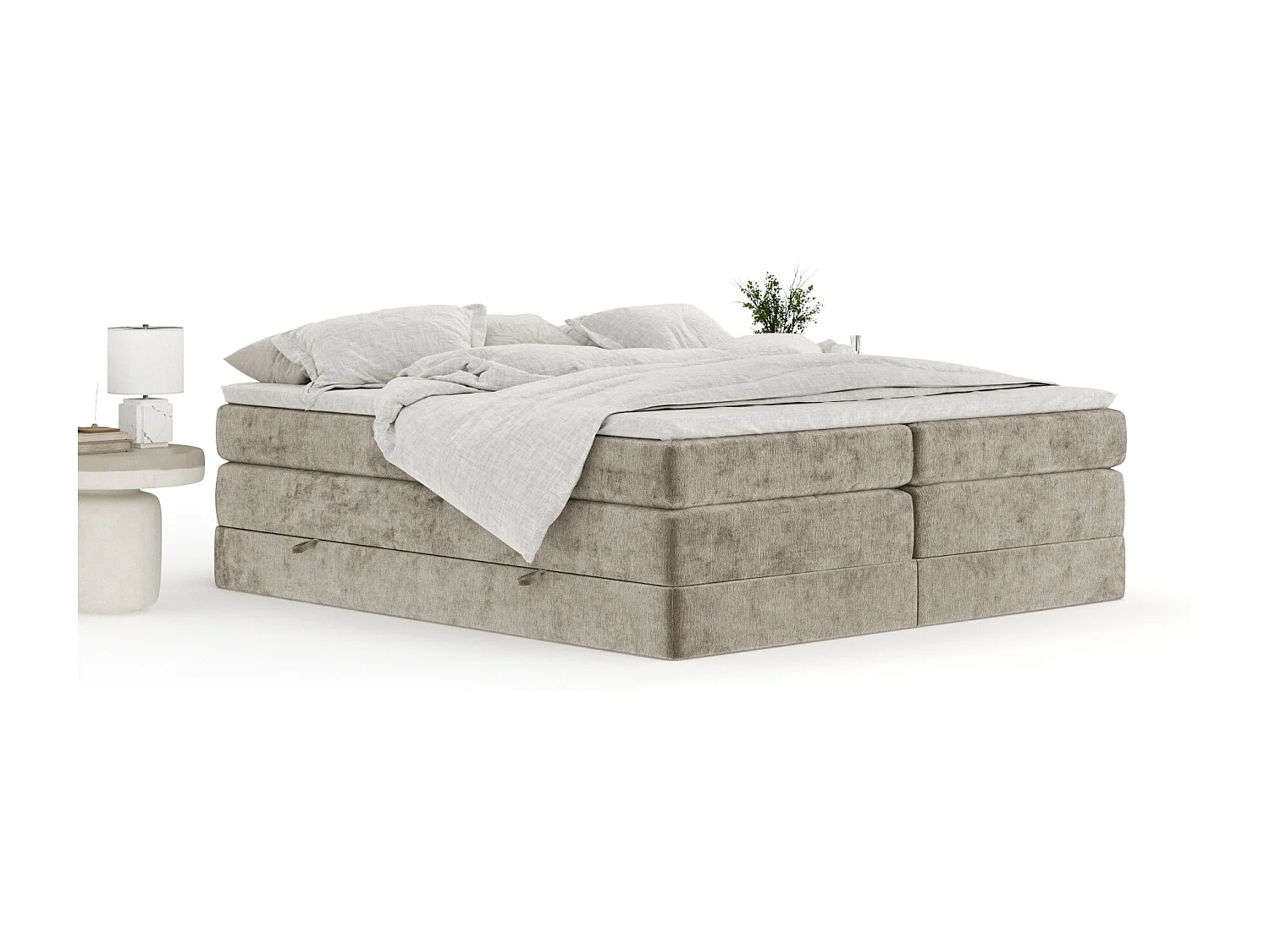 Boxspringbett aus Chenille-Stoff Juniper - Matratze - Toppermatratze - 200x200 cm - beige