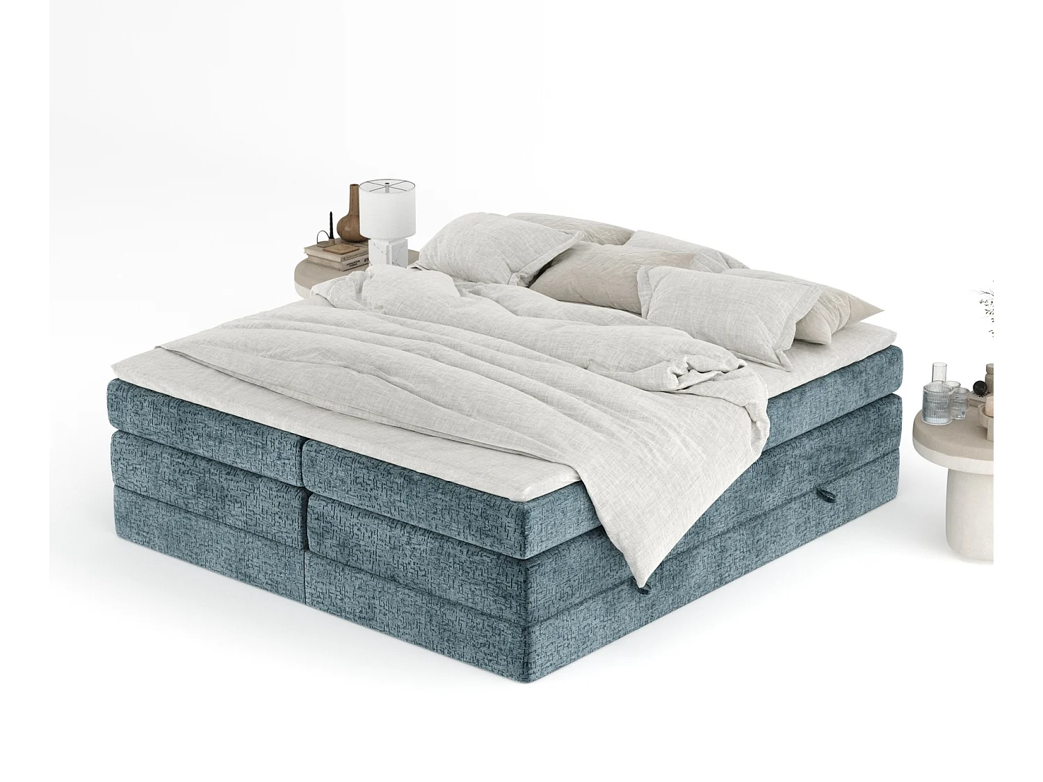 Boxspringbett aus Chenille-Stoff Juniper - Matratze - Toppermatratze - 200x200 cm - blau