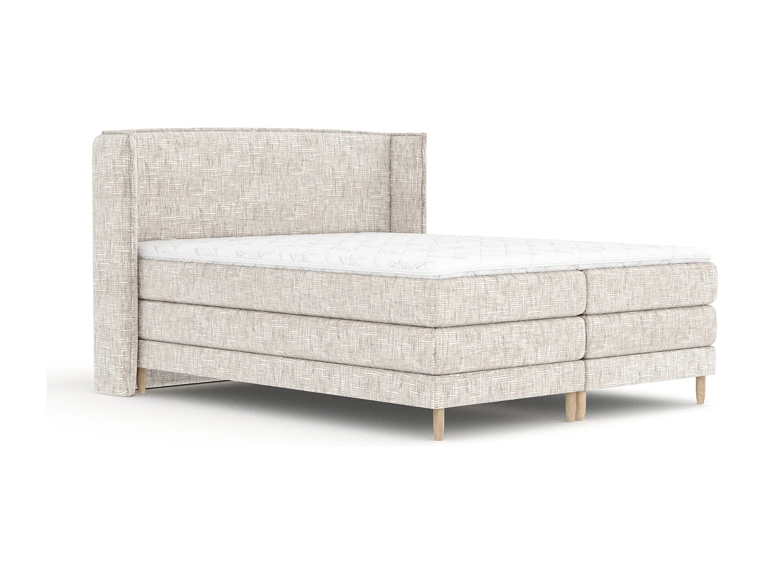 Łóżko boxspring w tkaninie plecionej Carizzo - materac - topper - 140x200 cm - kremowy