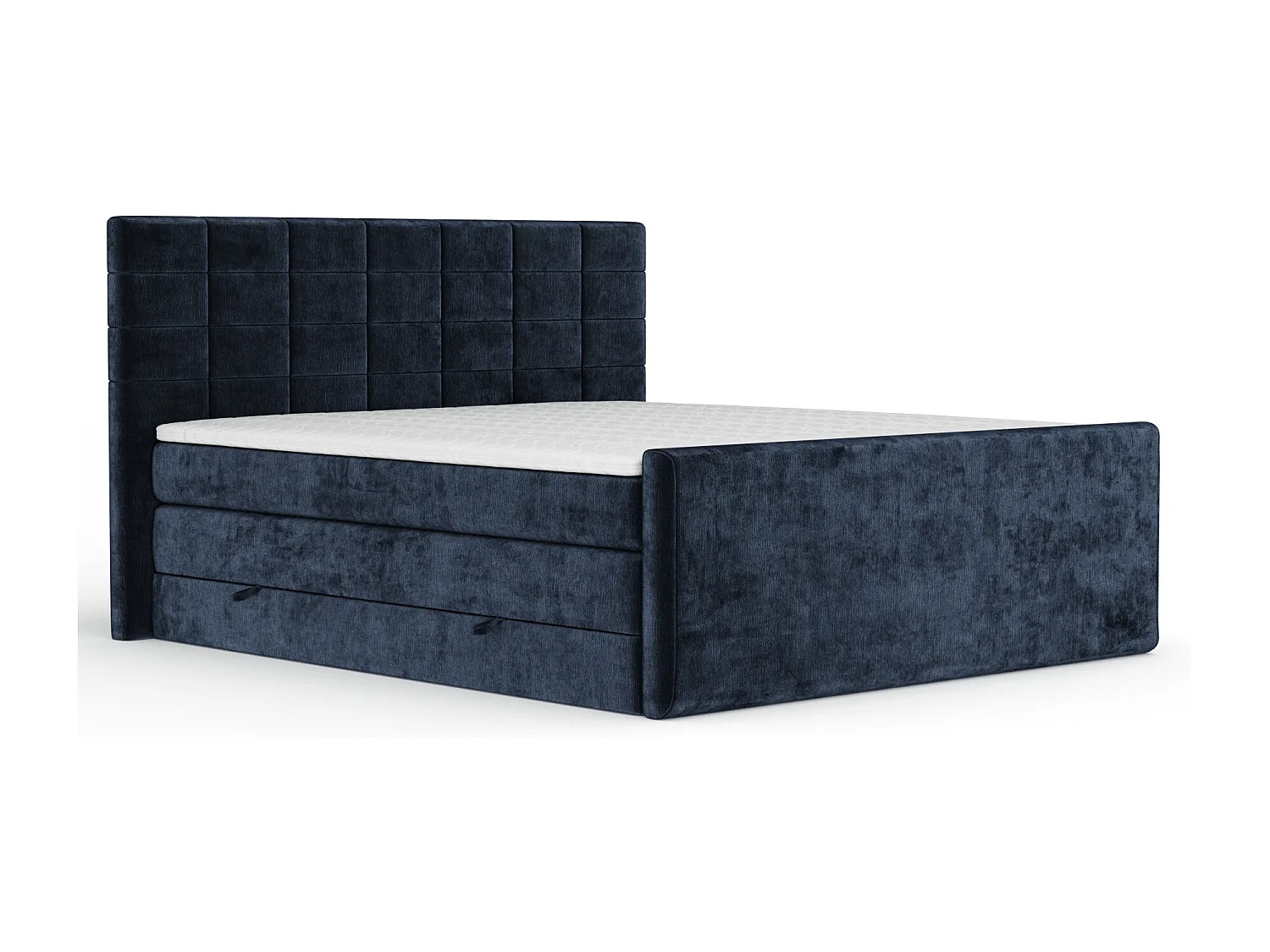 Lit boxspring en tissu chenille Ava - matelas - surmatelas - 160x200 cm - bleu marine