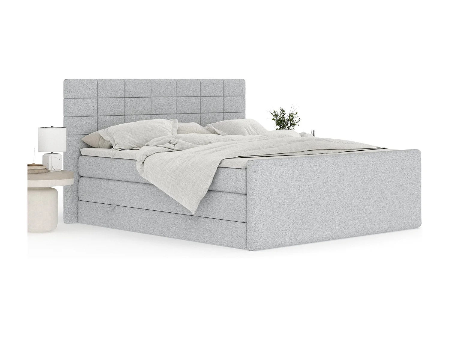 Boxspringbett aus Webstoff Ava - Matratze - Toppermatratze - 140x200 cm - hellgrau