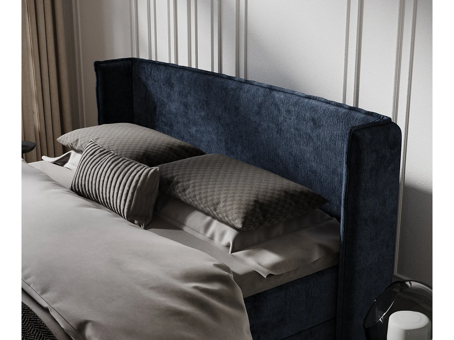 Lit boxspring en tissu chenille Passion - matelas - surmatelas - 140x200 cm - bleu marine