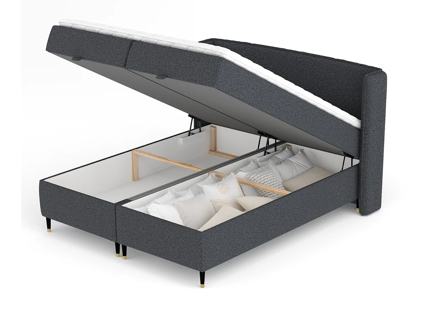 Boxspringbett aus Webstoff Monpelli - Matratze - Toppermatratze - 180x200 cm - schwarz