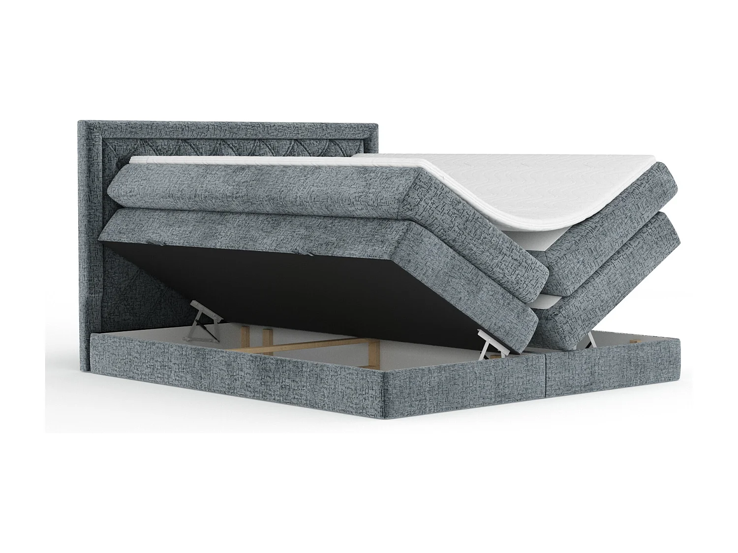 Boxspringbett aus Chenille-Stoff Aurelia - Matratze - Toppermatratze - 200x200 cm - grau