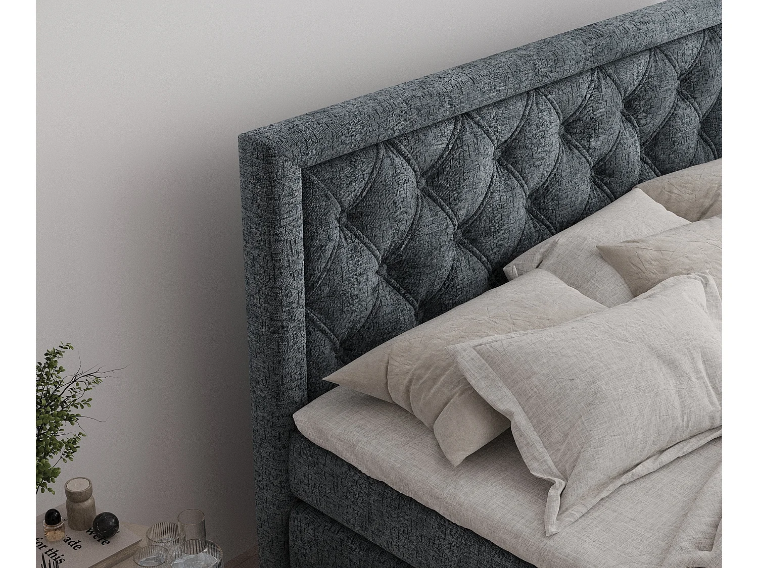 Boxspringbett aus Chenille-Stoff Aurelia - Matratze - Toppermatratze - 200x200 cm - grau