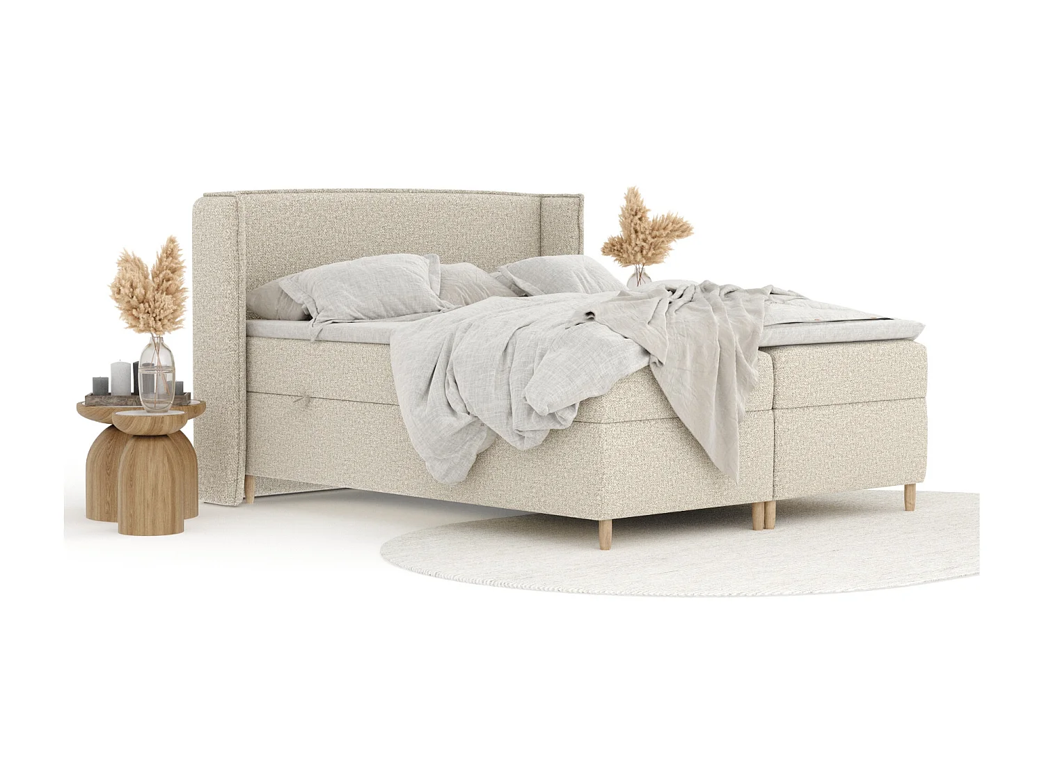 Boxspringbett aus Boucle-Stoff Segni - Matratze - Toppermatratze - 200x200 cm - beige