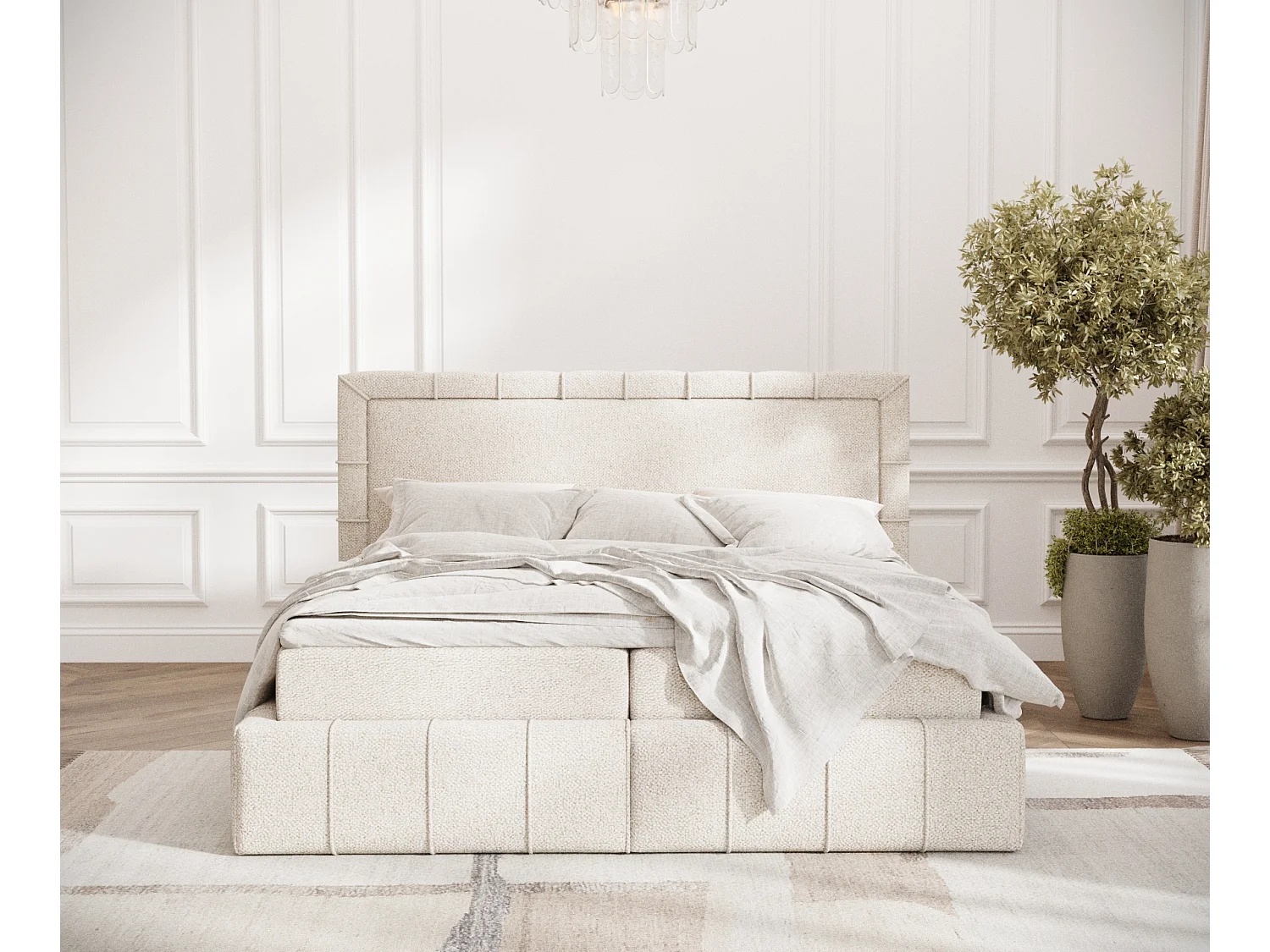 Lit boxspring en tissu bouclette Sundown - matelas - surmatelas - 160x200 cm - cream