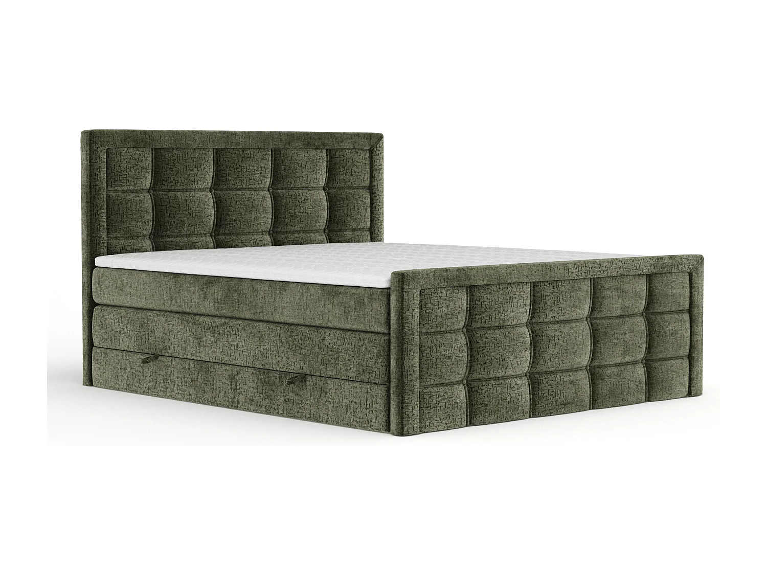 Lit boxspring en tissu chenille Ambrosia - matelas - surmatelas - 200x200 cm - vert olive